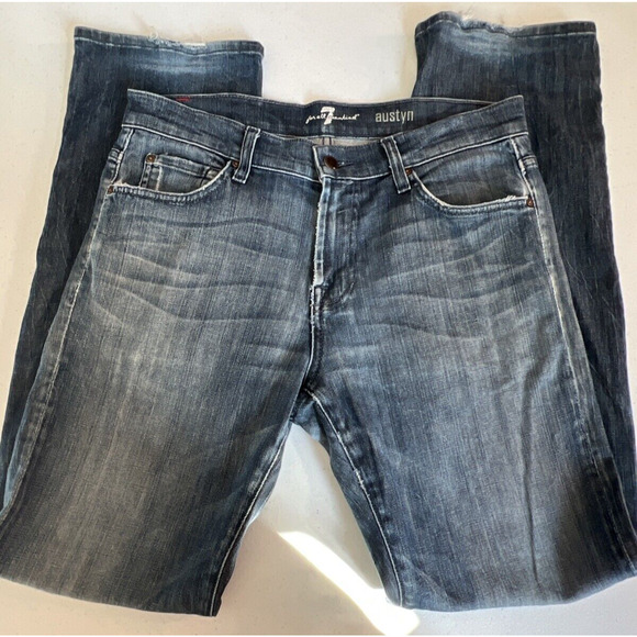 7 For All Mankind Jeans size 33 Blue Austyn Regular Fit Straight Leg Stretch - Picture 11 of 12
